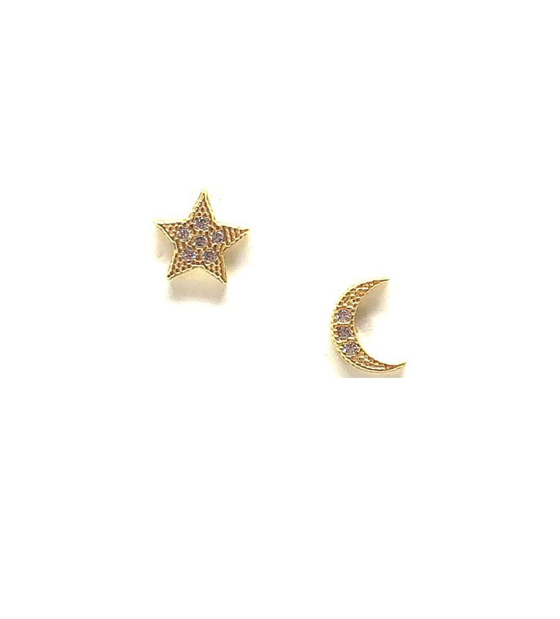 Micro Pave Moon & Star Stud: Gold Vermeil:Also Rose Gold (EGP45MNST) Earrings athenadesigns Gold - EGP45MNST
