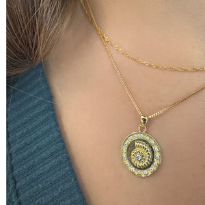 Round Pendant with Nautilus and CZ (NGCP465NTL) Necklaces athenadesigns 