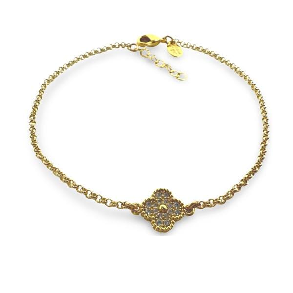 Ankle Bracelet: Gold Fill Chain & Clover CZ Charm (AG455CLV) Bracelet athenadesigns 