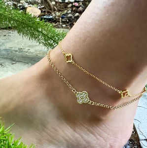 Ankle Bracelet: Gold Fill Chain & Clover CZ Charm (AG455CLV) Bracelet athenadesigns 