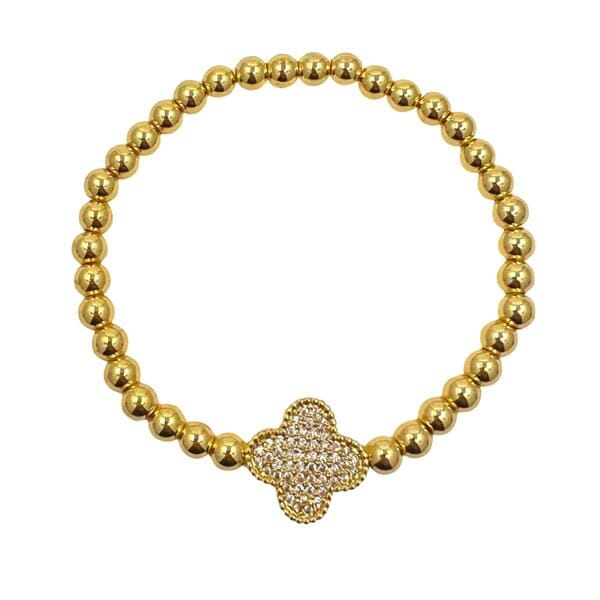 Clover Bracelet on 5mm Plated Gold Beads: Gold or Silver Pave (BG485CLVG) Bracelet athenadesigns Gold: BG485CLVG 