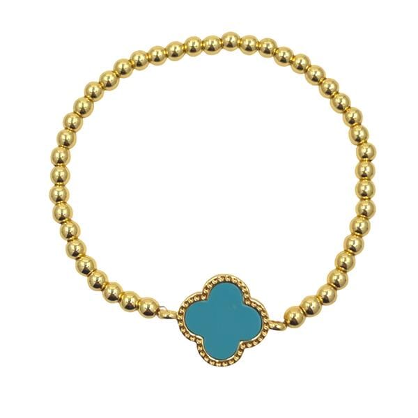 Clover Bracelet on 4mm Plated Gold Beads: Turquoise (BG485CLVTQ) Bracelet athenadesigns 