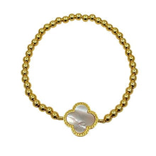 Load image into Gallery viewer, Clover Bracelet on 4mm Plated Gold Beads: White (BG485CLVW) Bracelet athenadesigns 
