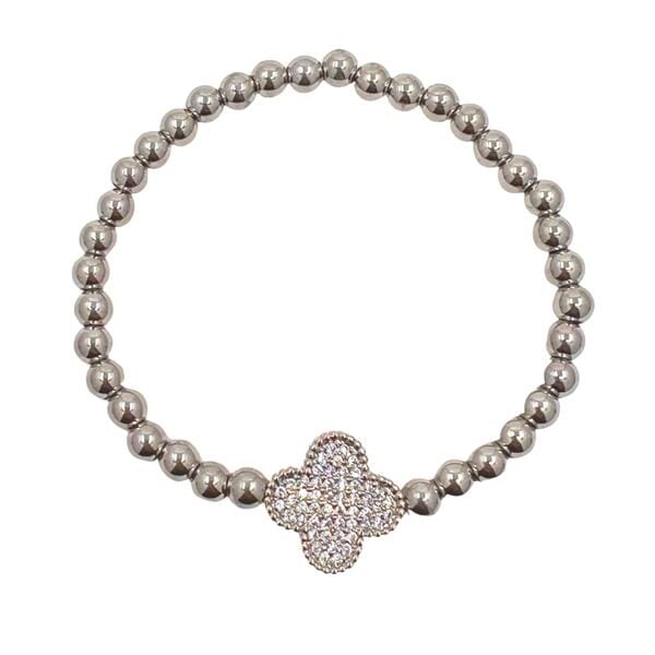 Clover Bracelet on 5mm Plated Gold Beads: Gold or Silver Pave (BG485CLVG) Bracelet athenadesigns Silver: BS485CLV 