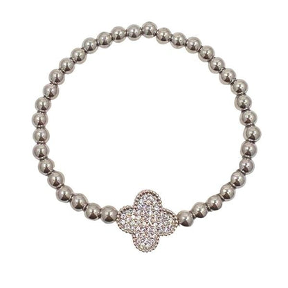 Clover Bracelet on 5mm Plated Gold Beads: Gold or Silver Pave (BG485CLVG) Bracelet athenadesigns Silver: BS485CLV 