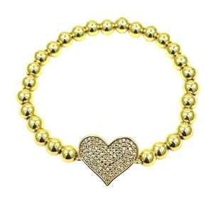 Beaded Bracelet With Pave Heart: Gold (BG645L) Bracelet athenadesigns 