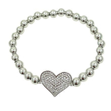 Load image into Gallery viewer, Beaded Bracelet With Pave Heart: Silver (BS645L) Bracelet athenadesigns 
