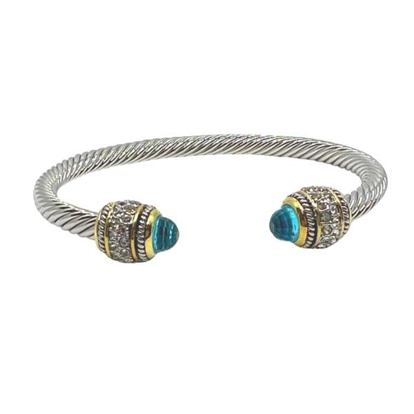 Cable Bracelet with Pave Stone Endcap: Aqua (B4057Q) Fashion Bracelet athenadesigns Silver/Aqua 