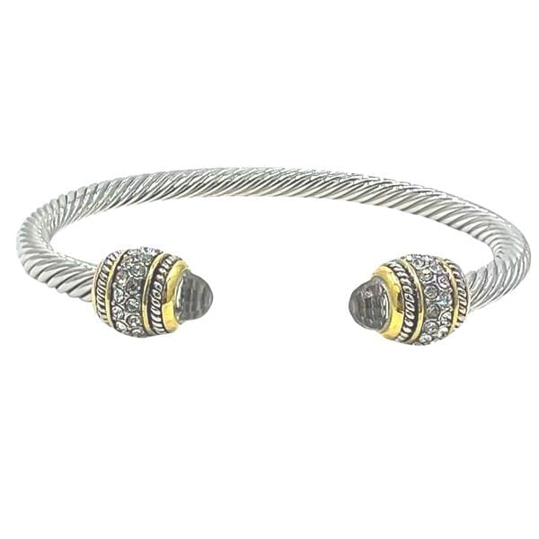 Cable Bracelet with Pave Stone Endcap: Clear (B4057C) Fashion Bracelet athenadesigns Silver/Clear 
