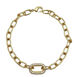 Plated Link Chain with Oval CZ Link: Clear (BCG4508C) Bracelet athenadesigns 