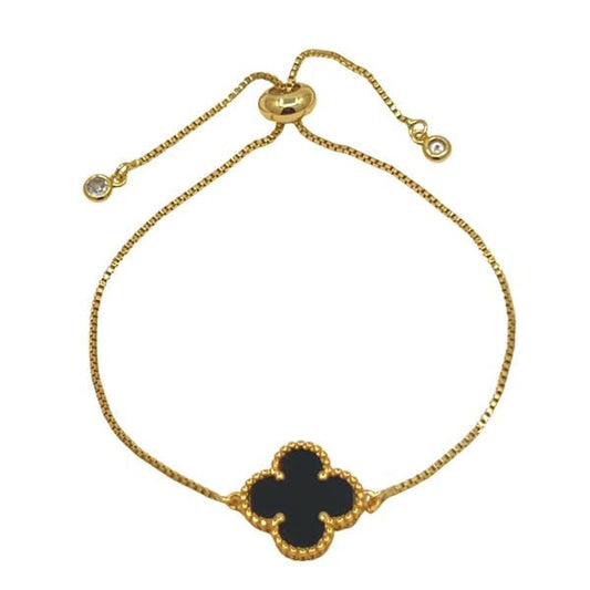 Clover on Pull Chain Bracelet: Black and Gold (PBT4CLVX) Bracelet athenadesigns 