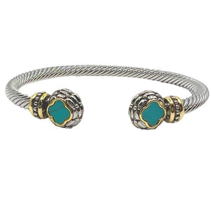 Cable Bracelet With Turquoise Clover (B4457TQ) Fashion Bracelet athenadesigns 