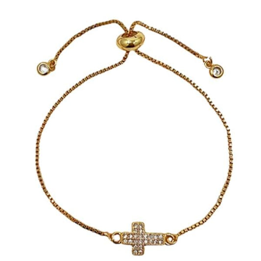 Plated 'Pull' Chain with Cz Cross: (PGBT45CRS) Bracelet athenadesigns 