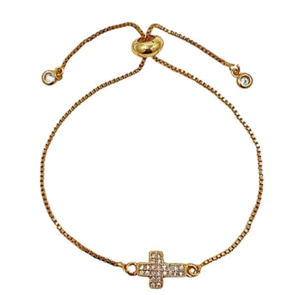 Plated 'Pull' Chain with Cz Cross: (PGBT45CRS) Bracelet athenadesigns 