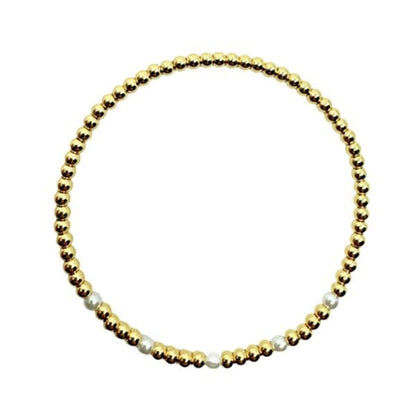 Plated Gold Bead and Pearl Stretch Bracelet (BG4030) Bracelet athenadesigns 