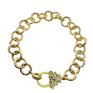 Textured Round Link Chain Bracelet with Fancy Bee Clasp (BCG45BEE) Bracelet athenadesigns 
