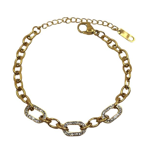 Stainless Steel Links & CZ Gold Plated Bracelet (BGSS4805) Athena Designs 