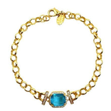 Load image into Gallery viewer, CZ Charm Center Bracelet on Gold Fill Chain: Aqua (BCG485Q) Bracelet athenadesigns 
