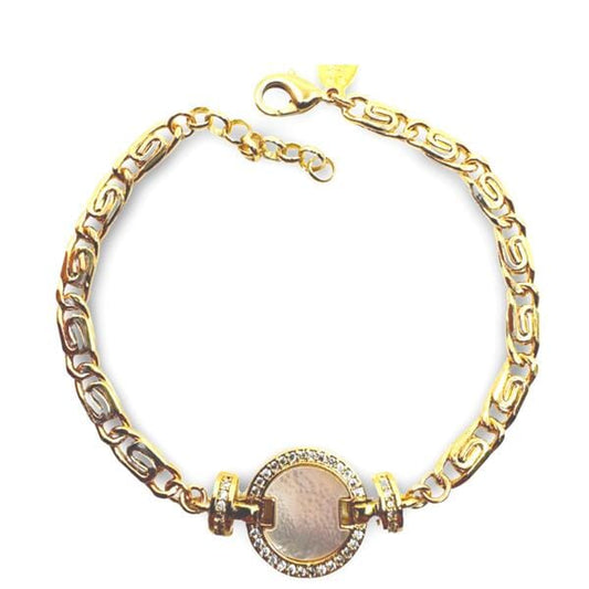 Round Mother of Pearl Charm On 18kt GF Scroll Chain Bracelet (BCG455RND) Bracelet athenadesigns 