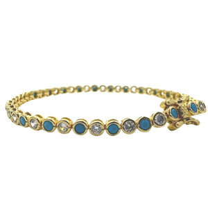 Plated Turquoise/Clear CZ Bezel Set Bracelet (BNG4655TQC) Bracelet athenadesigns 