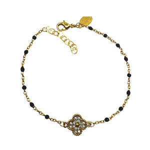 2mm Enamel Gold Fill Chain With CZ Clover Bracelet: Black (BG7845X) Bracelet Athena Designs 