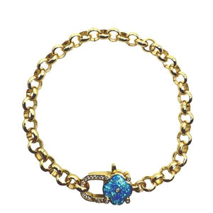 Rolo Chain & CZ Clover Clasp Bracelet: Blue (BCG4585B) Bracelet athenadesigns 