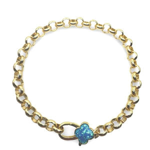 Rolo Chain and Opalite Clover Clasp: Pink or Blue (BCG40CLV_) Bracelet athenadesigns Blue: BCG40CLVB 