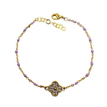 Load image into Gallery viewer, 2mm Enamel Gold Fill Chain With CZ Clover Bracelet: Pink (BG7845PK) Bracelet Athena Designs 
