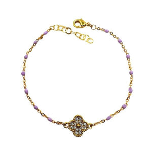 2mm Enamel Gold Fill Chain With CZ Clover Bracelet: Pink (BG7845PK) Bracelet Athena Designs 