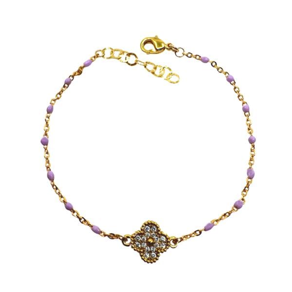 2mm Enamel Gold Fill Chain With CZ Clover Bracelet: Pink (BG7845PK) Bracelet Athena Designs 