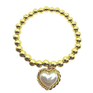 Gold Bead Stretch Bracelet With Heart Charm (BG4436) Bracelet athenadesigns 