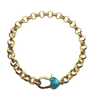 Opalite Heart Shape Clasp on Gold Plated Chain Bracelets- Blue (BCG406OPB) Bracelet athenadesigns 