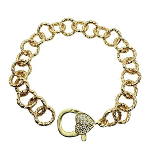 Textured Round Link Chain Bracelet with Fancy Heart Clasp (BCG45HRT) Bracelet athenadesigns 
