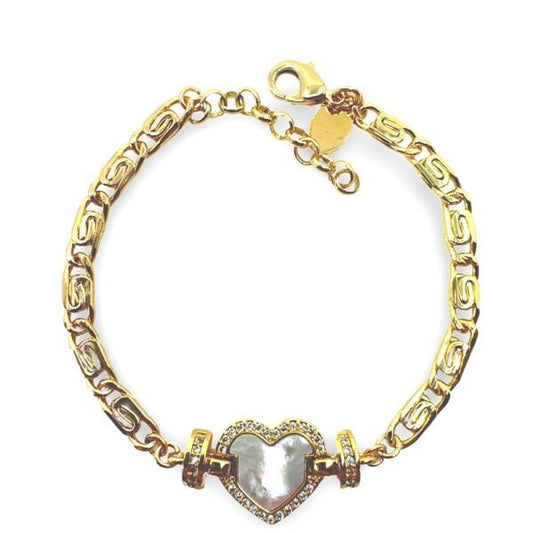 Heart Shape Mother of Pearl Charm On 18kt GF Scroll Chain Bracelet (BCG455HRT) Bracelet athenadesigns 