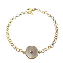 Load image into Gallery viewer, Round Mother of Pearl/Heart Charm Bracelet (BCG634) Bracelet athenadesigns 
