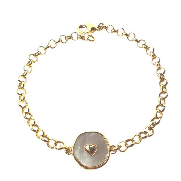 Round Mother of Pearl/Heart Charm Bracelet (BCG634) Bracelet athenadesigns 