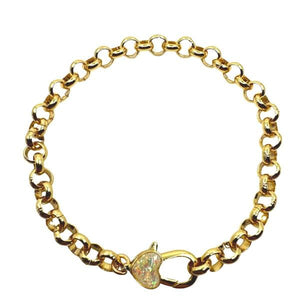 Opalite Heart Shape Clasp on Gold Plated Chain Bracelets- Pink (BCG406OPP) Bracelet athenadesigns 