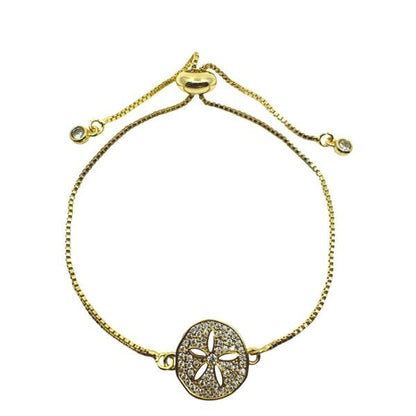 Pull Chain Bracelet: Gold Fill Sand Dollar with CZ's (PGBT465SD) Bracelet athenadesigns 