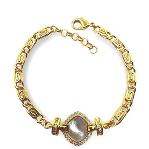 Diamond Shape Mother of Pearl Charm On 18kt GF Scroll Chain Bracelet (BCG455DIA) Bracelet athenadesigns 