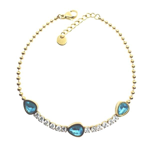 Stainless Steel & CZ Bracelet With 3 Blue Teardrops (BGSS3/45B) Bracelet athenadesigns 