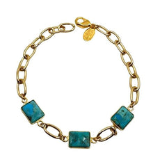 Load image into Gallery viewer, Semi Precious Bezel Set Rectangles on Plated Chain Bracelet: Turquoise (BCG487TQ) Bracelet athenadesigns 
