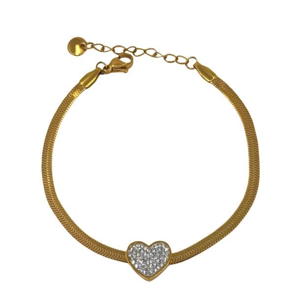 Stainless Steel: Herringbone Chain with Pave Heart (BGSS654) Bracelet athenadesigns 