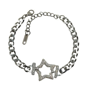 Stainless Steel: Curb Chain With Cz Star Bracelet (BSS45STR) Bracelet athenadesigns 