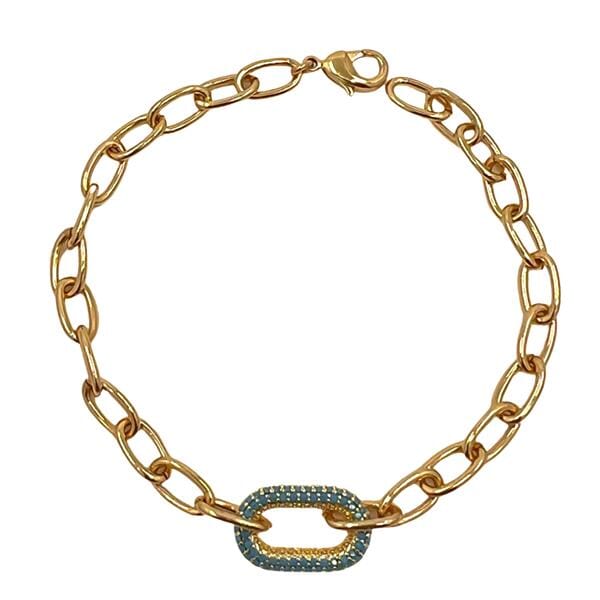 Plated Link Chain with Oval CZ Link: Turquoise (BCG4508TQ) Bracelet athenadesigns 