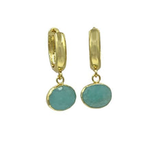 Load image into Gallery viewer, Hoops: With Bezel Set Gemstones: Amazonite (EGH7408AZ) Earrings athenadesigns 
