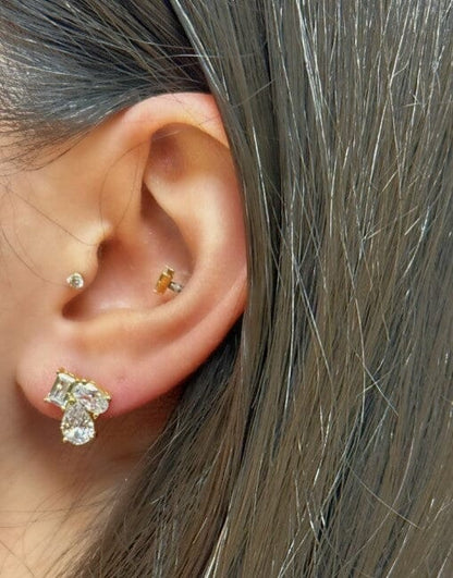 Asymmetrical 3 CZ Vermeil Post Earring (EGP3/45) Earrings athenadesigns 