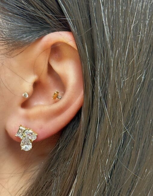 Asymmetrical 3 CZ Vermeil Post Earring (EGP3/45) Earrings athenadesigns 