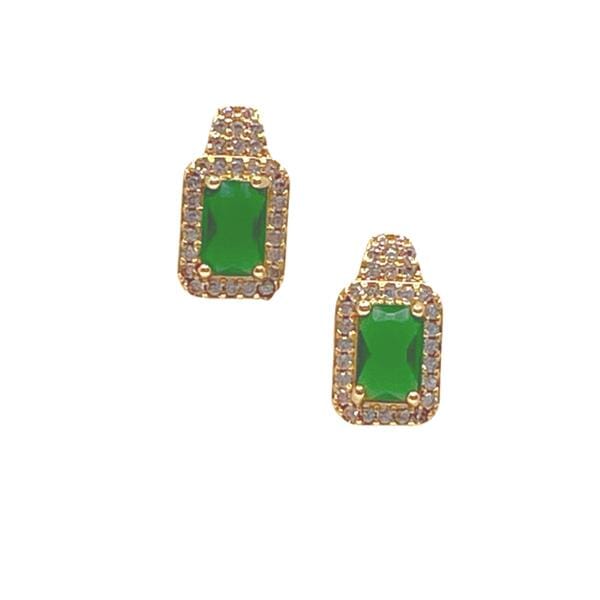 Halo Princess Cut 18kt Gold Fill Post Earring:Emerald (EGP5884EM) Earrings athenadesigns 