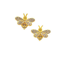 Load image into Gallery viewer, Bee Post Earrings: CZ in Sterling or Vermeil (E_P45BEE) Earrings athenadesigns Gold Vermeil: EGP45BEE 
