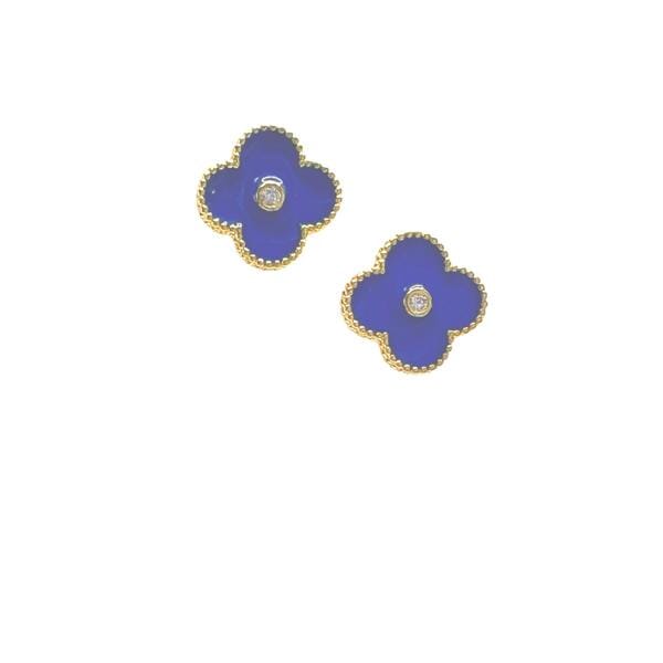 Clover Post Earrings: Enamel & 14kt Gold Fill With CZ Center: Blue (EGP45CLVB) Earrings athenadesigns 